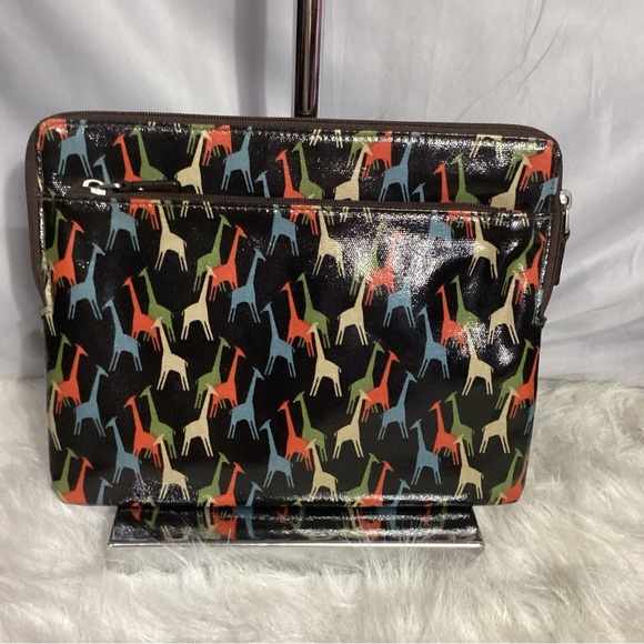 Fossil Giraffe “Key-Per” Coated PVC With Leather Trim Clutch Tablet Bag - Picture 3 of 9